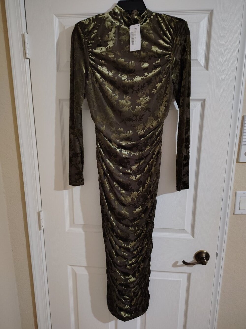 NWT! Badgley Mischka Kendall Velvet Burnout Ruched Long Sleeve Bodycon Dress 0 - Picture 8 of 9